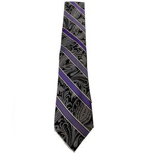 ProntoUomo platinum Mens wearhouse gray purple black stripe 100 % silk paisley